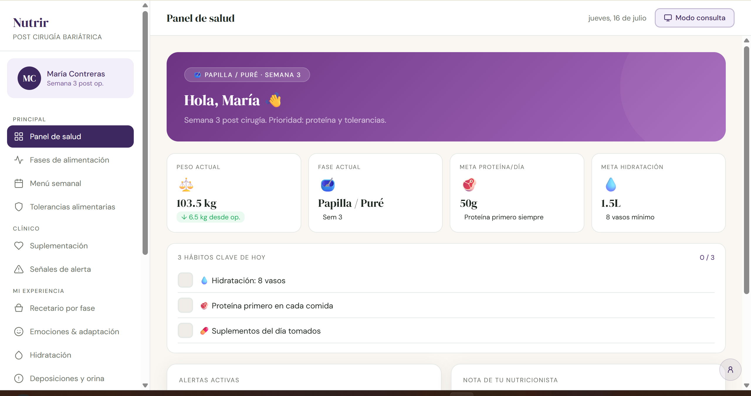 Captura de la app Nutrir Bariátrica