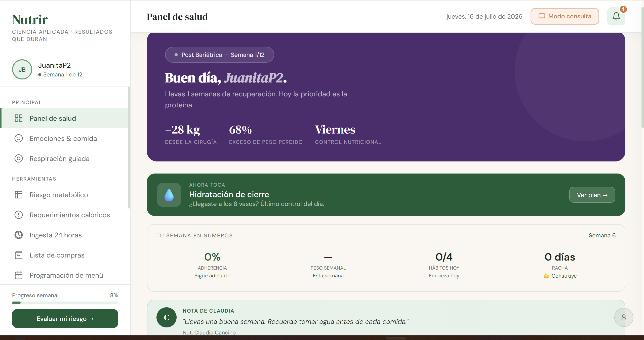 Captura de la app Nutrir